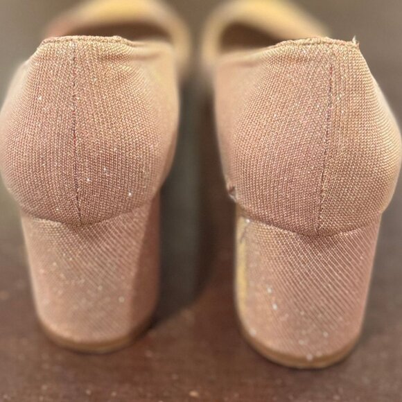 Manolo Blahnik “Okkato” Glitter Block-Heel Pumps — Champagne Pink, Size 9.5 - Picture 2 of 5